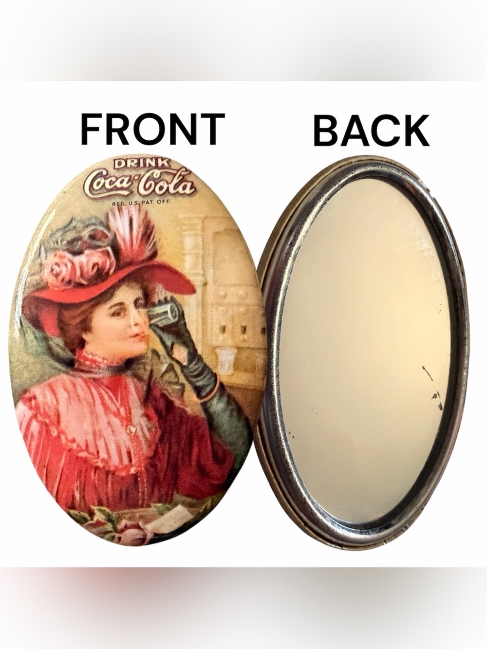 Vintage Coca-Cola Pocket Mirror 1.5”x2.5” Victorian Lady Advertising Collectible